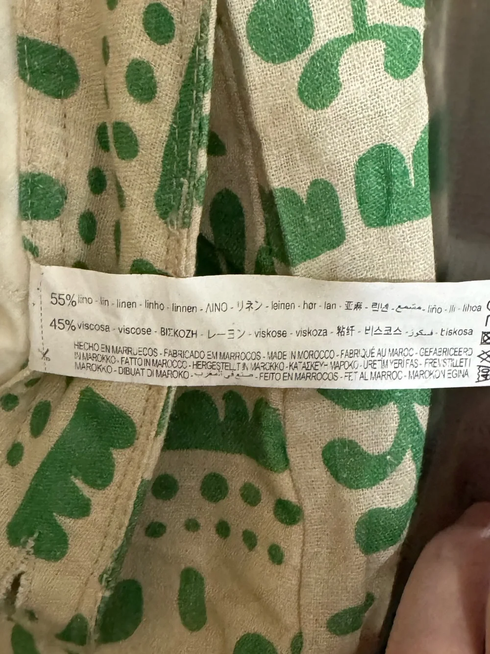 Zara Folk Inspired Linen Blend Trousers – Green Botanical Print, Sand